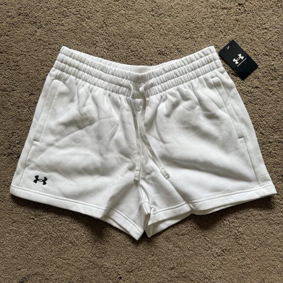 NWT UNDER ARMOUR women's Rival FLEECE SHORTS Size L white - Picture 2 of 6